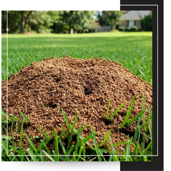 dangerous fire ant mound in a lush green lawn